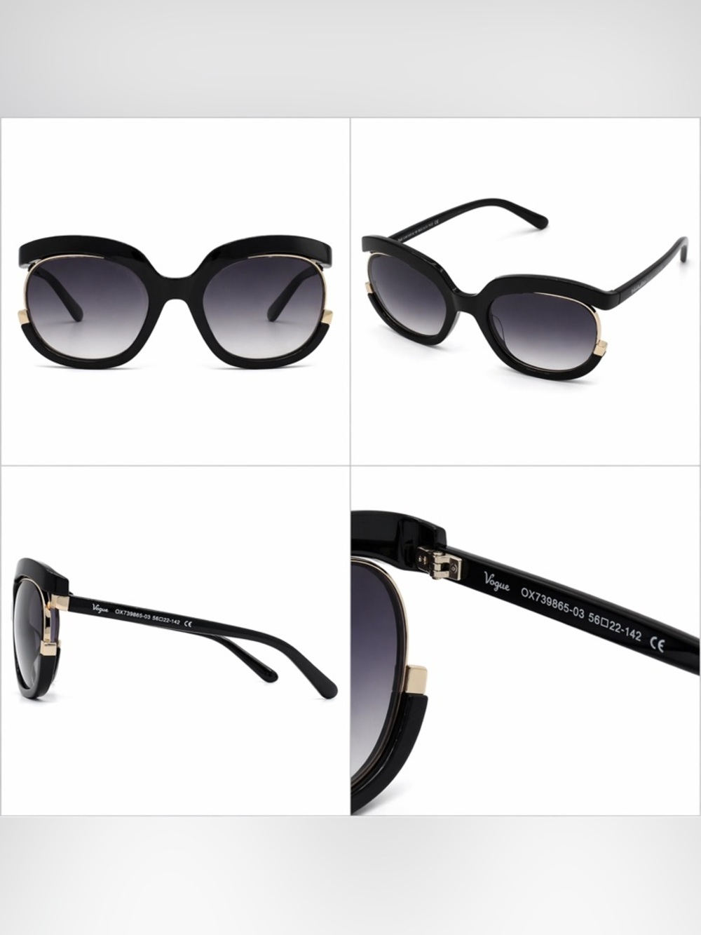 Vooglam Black Oversized Gradient Sunglasses Gold Accent Frame Chic Glam Shades